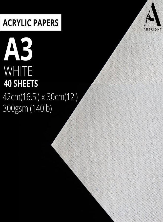 ArtRight Artists' Acrylic Paper (A3 Pack of 40 Sheets, 300 GSM); 300 GSM Handmade Sheets for Gouache & Acrylic Media (Papers for Acrylic & Gouache Media) - Image 2